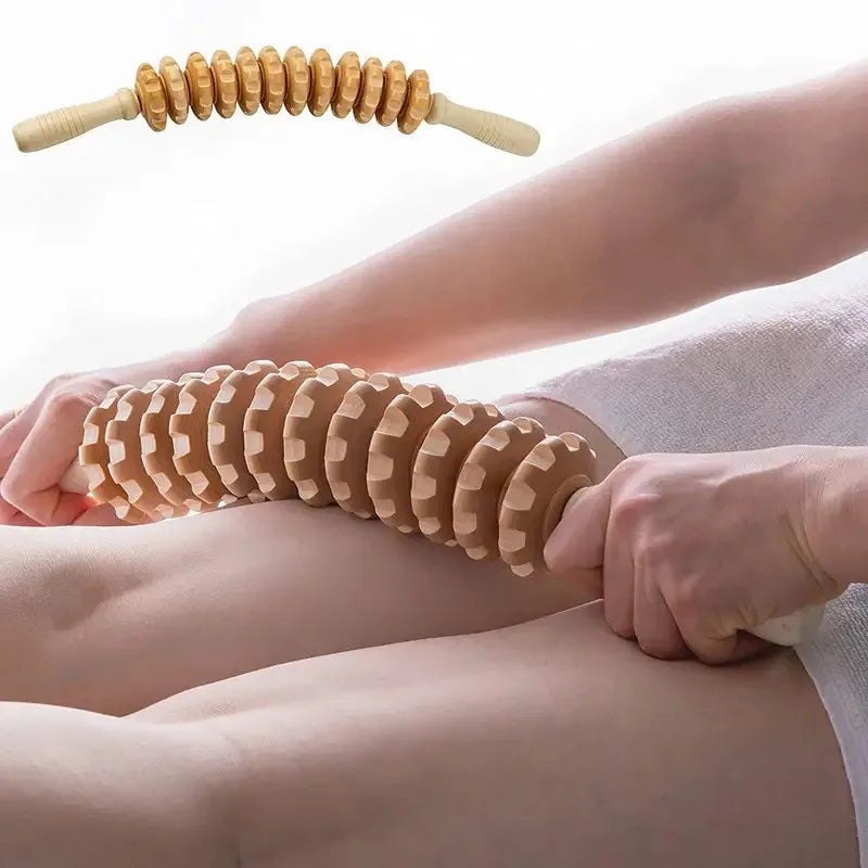 Wood Grooved Fascia Roller Massager — Full Body Relief for Arms, Legs, Back & Thighs